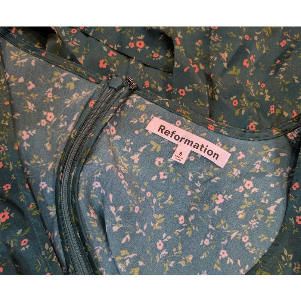 Reformation Kaye Silk Green Floral Dress Size 8 - Picture 7 of 9